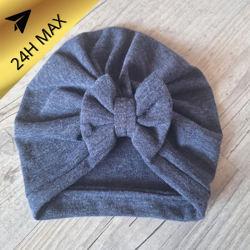 Turban 9.12 mois Nœud Maille Bleu gris - En Stock - Expédiés sous 24H